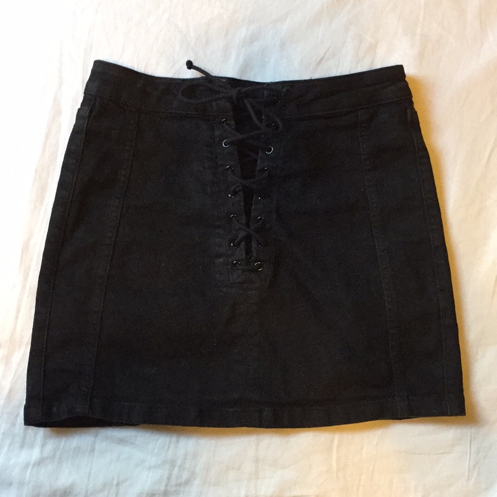 Black jean lace up skirt